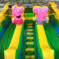 Château gonflable géant à double piste pour l'extérieur, thème cochon, avec toboggan gonflable pour enfants, maison de rebond gonflable