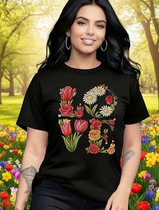 T-shirt da donna casual a maniche corte con scollo rotondo, stampa floreale, 100% cotone, leggera, primaverile/estiva, alla moda, elegante, idea regalo - Product Image 2