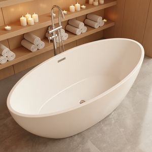 <span class=keywords><strong>Baignoire</strong></span> ovale autoportante moderne en acrylique avec drain central, <span class=keywords><strong>baignoire</strong></span> écologique pour petite <span class=keywords><strong>salle</strong></span> <span class=keywords><strong>de</strong></span> <span class=keywords><strong>bain</strong></span>, utilisation hôtelière - Product Image 1