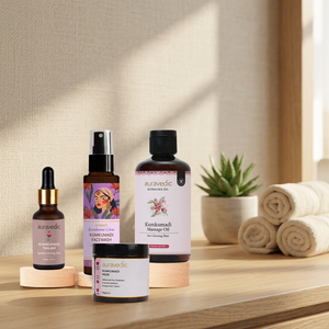 Auravedic - Set de Regalo Festivo para Baño Ritual Herbal Kumkumadi, 100 ml + 200 ml + 30 ml + 100 g, Geles Corporales Hidratantes para Todo Tipo de Piel - Product Image 2