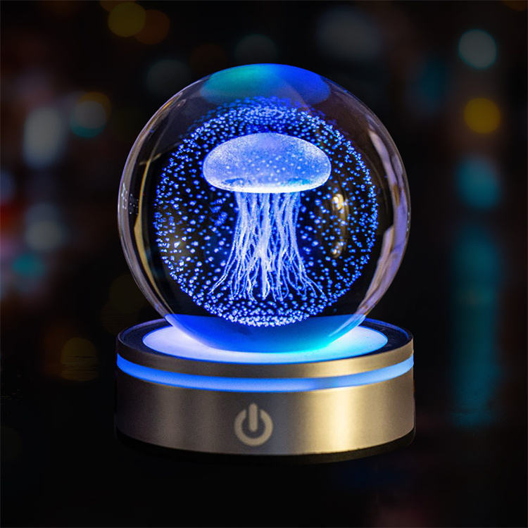 3D光る惑星クラゲイルカクジラクリスタルボールナイトライトUSB電源の
