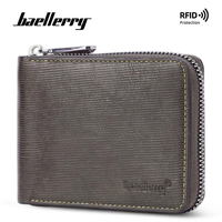 Baellerry dompet koin ritsleting RFID pria, dompet kartu Horizontal sederhana lintas batas Retro