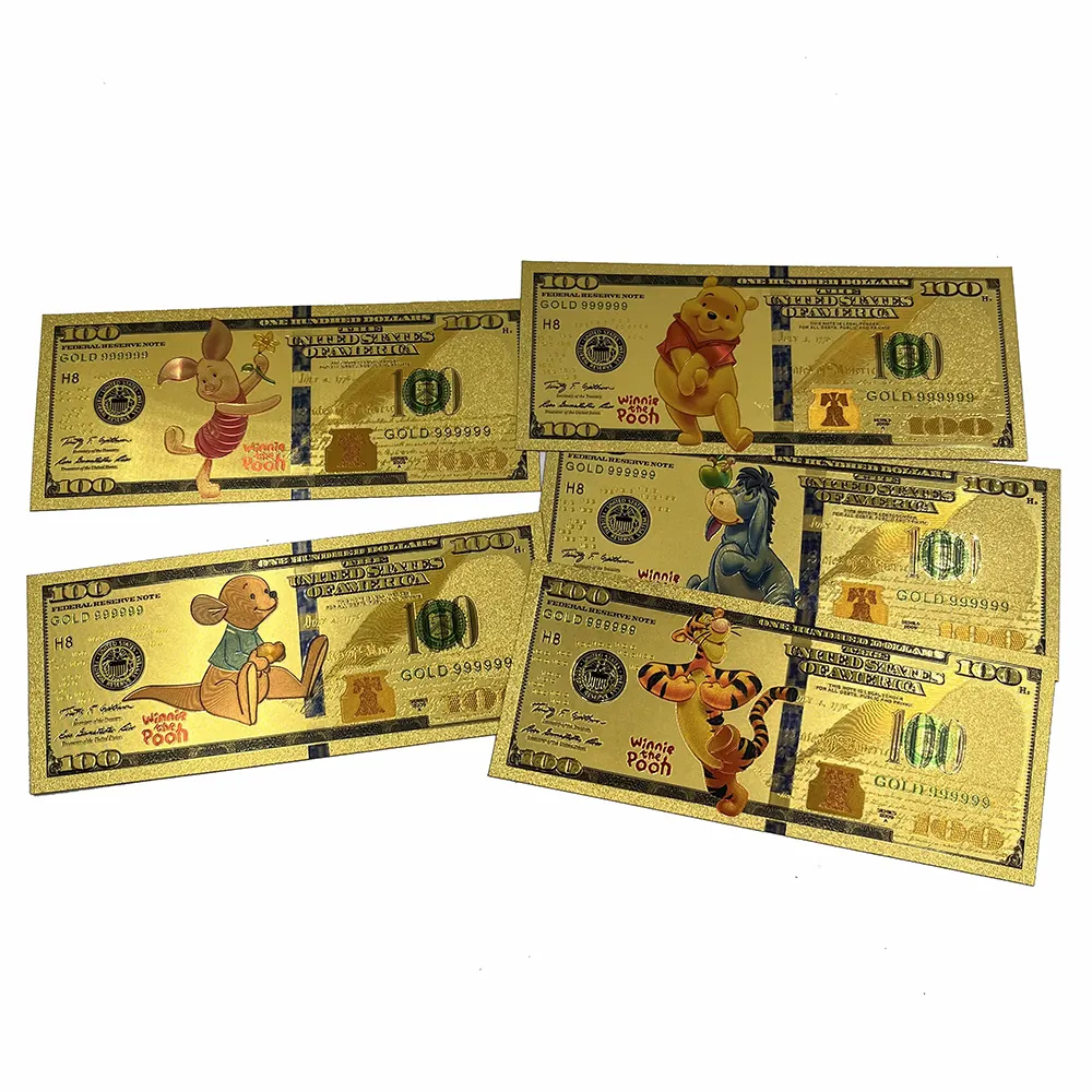 Özel Anime karikatür ayı kartı 100 dolar fatura koleksiyonu 24k altın folyo kaplama banknot