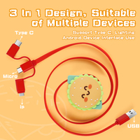 Kabel pengisi daya 3 in 1, desain Hamburger lucu Multi Usb C dapat ditarik