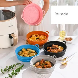 Dhl Gratis Verzending Opvouwbare Herbruikbare Grote Siliconen Lucht Friteuse Lade Rond 7.5Inch 8.5 Inch Grote Siliconen Bakplaat Voor Lucht Friteuse