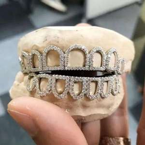 Grillz en argent sterling 925 avec diamants Moissanite pour hommes et femmes, bijoux de luxe pour les dents, design streetwear tendance - Product Image 2