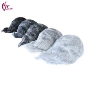 FH # 1B60 Gris Pu+lace+mono Topper Francés para Hombre, Unidad de Cabello Humano con Onda Natural, Base de 8x10 Pulgadas, Sistema de Reemplazo de Cabello Rizado - Product Image 4