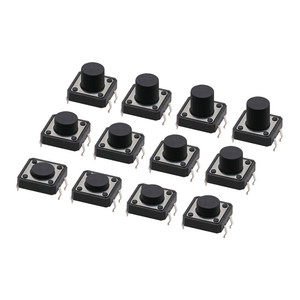 สวิตช์สัมผัส 12x12 มม. ปุ่มกดแนวตั้ง 4 ขา หัวสีดำ รูปทรงสี่เหลี่ยม สายทองแดง SPST 3.3VDC 500mA - Product Image 1