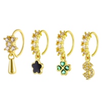 Bijoux de piercing nasal de mode en gros pour femmes, boucles d'oreilles pendantes fines en cuivre, boucles d'oreilles pendantes en forme de fleur, anneau de nez plaqué or