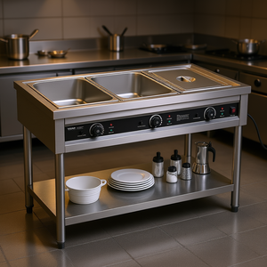 Calentador de Alimentos Vevor de 3 Compartimentos, Mesa de Vapor con Control de Temperatura Independiente de 60-80°C, Equipo de Cocina Comercial - Product Image 2