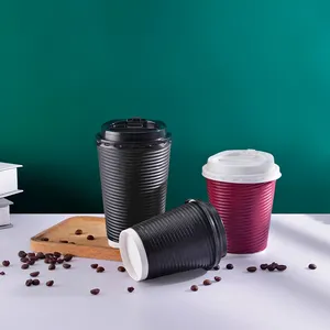 14 oz dalgalanma duvar kupası Logo baskılı tek kullanımlık kağıt kahve fincanları