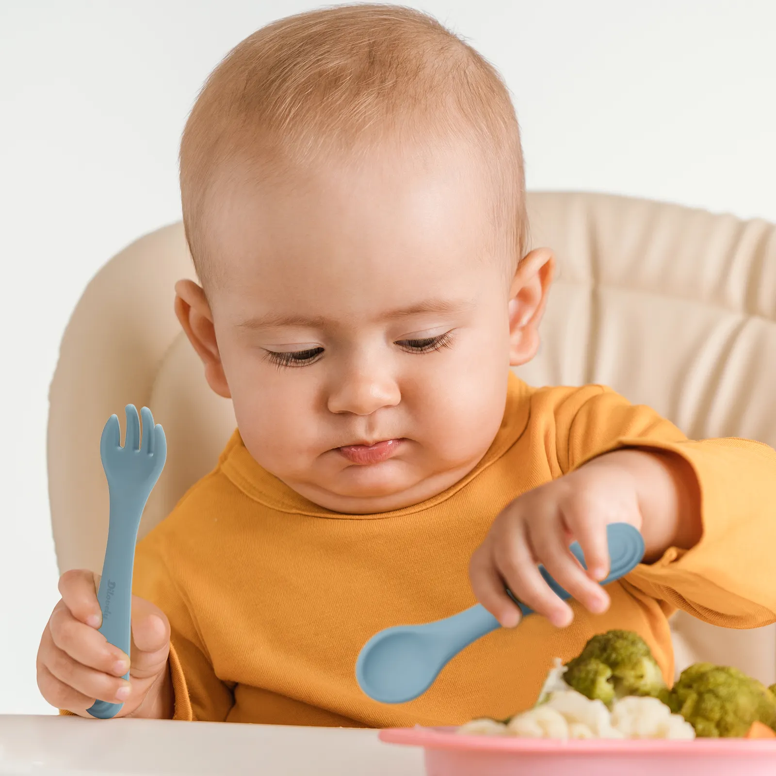 Gıda sınıfı BPA ücretsiz toddler eğitim besleme yumuşak İpucu silikon çocuklar bebek kaşık ve çatal seti