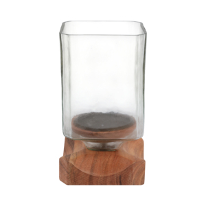 Wood And <b>Glass</b> Candle Holder Hurricane Contemporary Pillar <b>Candlestick</b> For Dining Table Centerpieces - Product Image 3