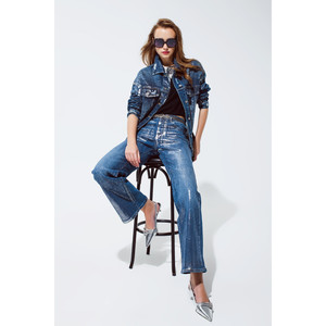 Jeans à jambe droite avec finition argentée métallisée - Product Image 6