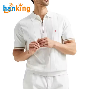 Ehanking hombres verano sólido acanalado tejido transpirable hielo seda para camisa Casual manga corta Golf solapa ropa teñida - Product Image 1