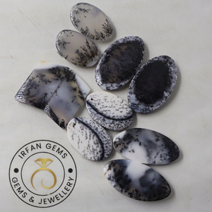 Magnifique paire d'opales dendritiques naturelles de haute qualité, prix de gros, pierres semi-précieuses en vrac d'Inde, cabochon IRFAN Gems - Product Image 2