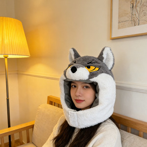 Chapeau en peluche personnalisé au design mignon, casquette de cosplay animale, chapeau en peluche loup mignon, couvre-chef animal en fausse fourrure confortable pour la chaleur hivernale - Product Image 4