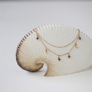 Vintage Luxury Jewelry Necklace Gold Plated Stainless Steel <b>Blue</b> <b>Bead</b> Charms Layer Chain Necklaces - Product Image 4