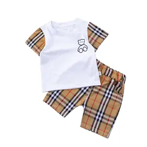 Hao Baby Bulk And Wholesale Kid Clothing Suit Stylish Summer Plaid Pants Boys Cotton Pullover Children's Clothing