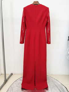 Vestidos Maxi <span class=keywords><strong>de</strong></span> Noche Elegantes y Formales <span class=keywords><strong>para</strong></span> <span class=keywords><strong>Mujer</strong></span>, <span class=keywords><strong>de</strong></span> Manga Larga, Color Rojo, con Pedrería, <span class=keywords><strong>de</strong></span> Lujo, al por Mayor, <span class=keywords><strong>de</strong></span> Fábrica, con Etiqueta Privada OEM Personalizada - Product Image 5