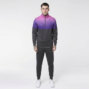 <b>Men</b> Gradient Color Tracksuit Full Sleeve <b>Half</b>-<b>Zip</b> <b>Jacket</b> & Trousers Sporty Style Quick Dry Polyester 2 Pieces Set Winter Wear - Product Image 1