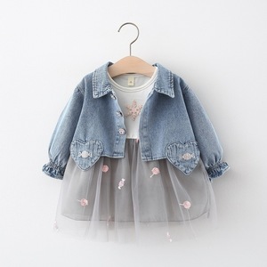 Ensemble de vêtements pour enfants, manteau et robe pour filles, ensemble de 2 pièces en tissu denim, manteau et robe blanche avec tutu - Product Image 2