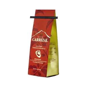 Alta barrera 12Oz 110 micras PA/PET/PE acabado brillante plástico comprar todo en uno bolsitas de café bolsas de refuerzo lateral con válvula de desgasificación