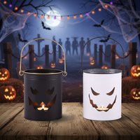 Nouveauté Halloween : Seau en métal Jack-O'-Lantern avec poignée, fait main, durable, décoratif et effrayant, porte-bougie pour l'intérieur, pour la fête d'Halloween