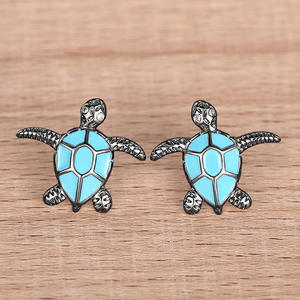 Pendientes de plata tibetana con forma de tortuga y incrustaciones de turquesa, grabado de amor, para mujer, regalo, joyería, pendientes de moda con forma de animal - Product Image 4