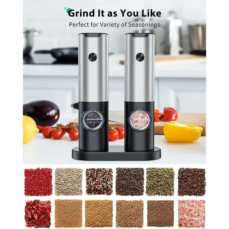 Hot Selling Electric pepper Grinders Automatic Rechargeable Salt And Pepper Mill Set With Rechargeable Base