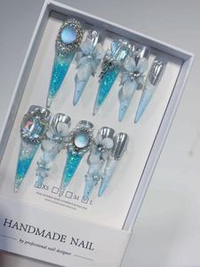 HY Tiktok Vente en gros Ongles à presser personnalisés <span class=keywords><strong>Ballerine</strong></span> Medium Coffin <span class=keywords><strong>French</strong></span> Tip avec perles en forme de cœur <span class=keywords><strong>Manucure</strong></span> en ABS à coller - Product Image 2