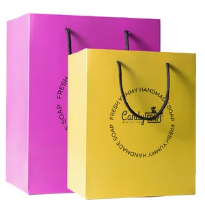 Luxury Pink And Yellow Paper Shipping Bag Custom Logo With Black Handle For Clothing