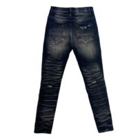 Jeans en denim noir pour hommes, vente en gros, style Y2K vintage, patchwork, appliqué, coupe slim, hiver, streetwear, hip hop