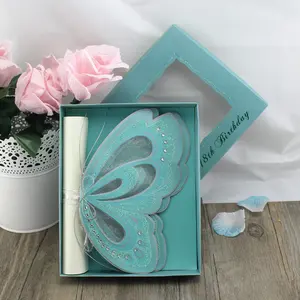 Новый дизайн 3D прокрутка бабочки Свадебный декор коробка свадебные пригласительные открытки