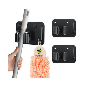 Stainless Steel Mop <b>Hook</b> Rack Wall Mounted Black With <b>Hook</b> And Hole Punch 3M For Kitchen <b>Garden</b> Laundry Tools Storage - Product Image 5