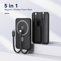Batterie externe multifonction 5-en-1 pour téléphone avec deux câbles, charge magnétique sans fil, 5000 mAh, support de charge pour montre, compatible OEM