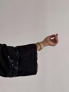 Abaya <span class=keywords><strong>bleu</strong></span> marine ouverte en gros de Dubaï avec manches en dentelle brodée pour femmes musulmanes - Product Image 6