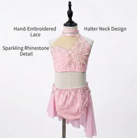 Robe de danse lyrique pour filles, robe de danse de compétition de luxe avec strass, robe de danse rose personnalisable