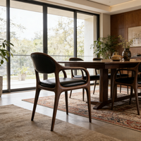 Chaise de salle à manger moderne minimaliste nordique en bois de noyer massif avec dossier en cuir pour la maison, le bar et l'hôtel