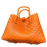 Sac fourre-tout en plastique tressé orange fait main, écologique et réutilisable, pour marché, plage, shopping, sac à main personnalisé style panier d'été en paille