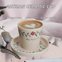Service à café et à thé de luxe 200 ml, design original, écologique, en porcelaine sous-glaçurée, avec lettres en relief et peint à la main