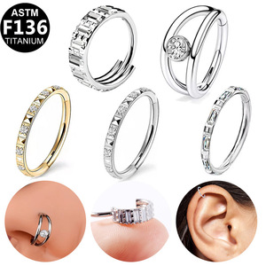 Anneau de nez en titane 12 mm 16G avec sertissage en zircon blanc pour bijoux de piercing - Product Image 4