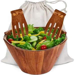 Clássico pequeno grande cozinha grossa madeira vegetal fruta salada tigela tigela de madeira atacado rodada salada de madeira acácia tigela