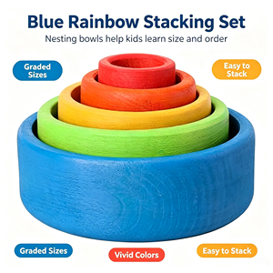 Montessori Spielzeug-Bol en bois empilable arc-en-ciel juguetes para los ninos-Autres jouets éducatifs classiques pour enfants - Product Image 2