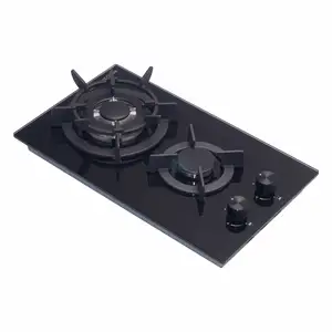 Cuisinière à gaz intégrée 30x30cm, plaque de cuisine à Double tête, Surface en verre noir, allumage électronique