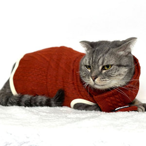 Catgim Retro Cable Knit Sweater Wine Red Winter Warm Sleeveless Pet <b>Clothes</b> <b>for</b> <b>Cats</b> - Product Image 3