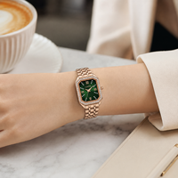 Reloj de Pulsera de Cuarzo para Mujer, Diseño de Lujo Ligero, Esfera Rectangular Verde con Diseño de Cielo Estrellado, Correa de Aleación Impermeable, Espejo de Cristal