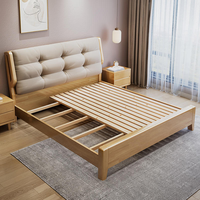 Tête de lit moderne en chêne massif, cadre de lit rembourré multifonctionnel avec rangement, plateforme de chambre écologique de qualité E0, King/Queen