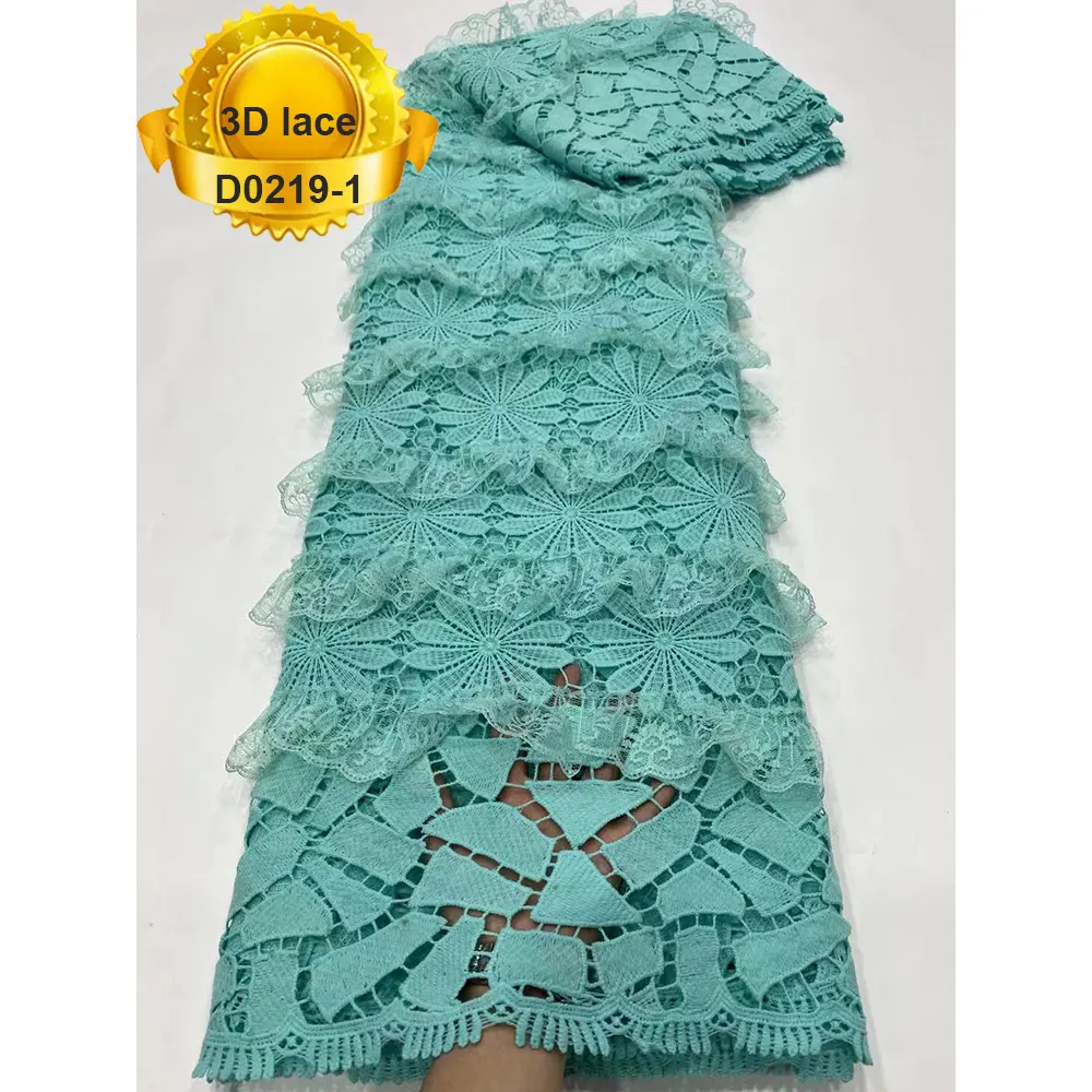 Aqua Color Flower Pattern Chemical Cord Lace Fabrics Latest Guipure Milk Silk Lace French Mesh Fabric