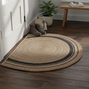 Round Modern <b>Black</b> Cotton Color Braided Machine Made Jute <b>Rug</b> with Anti-Slip Eco-Friendly Flat Pile for Home Car and Travel Use - Product Image 3